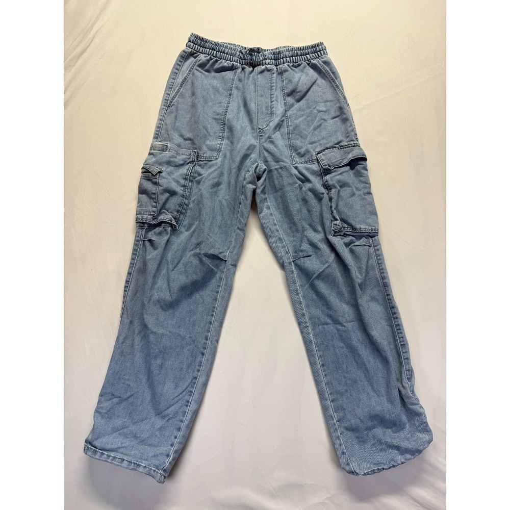 H&M Cargo Jeans Kids 20 Blue Baggy Loose Fit Denim Cotton High Rise Tapered Leg